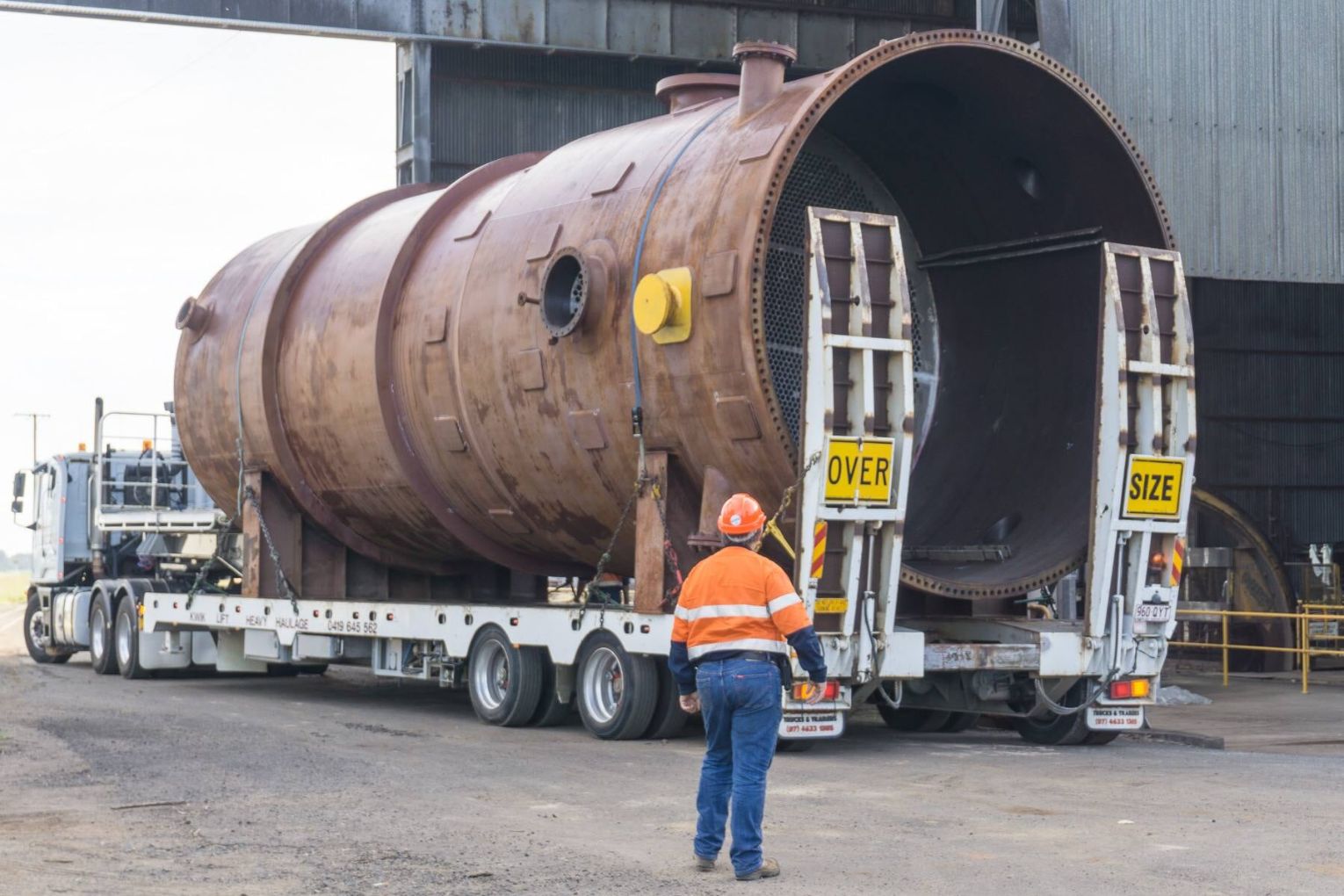 Fabricated steel structure moved as an oversize load on a Kwik Lift transport trailer